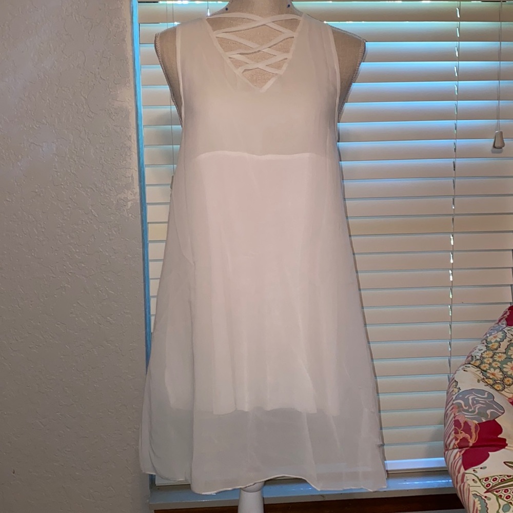 White cross cross slip dress